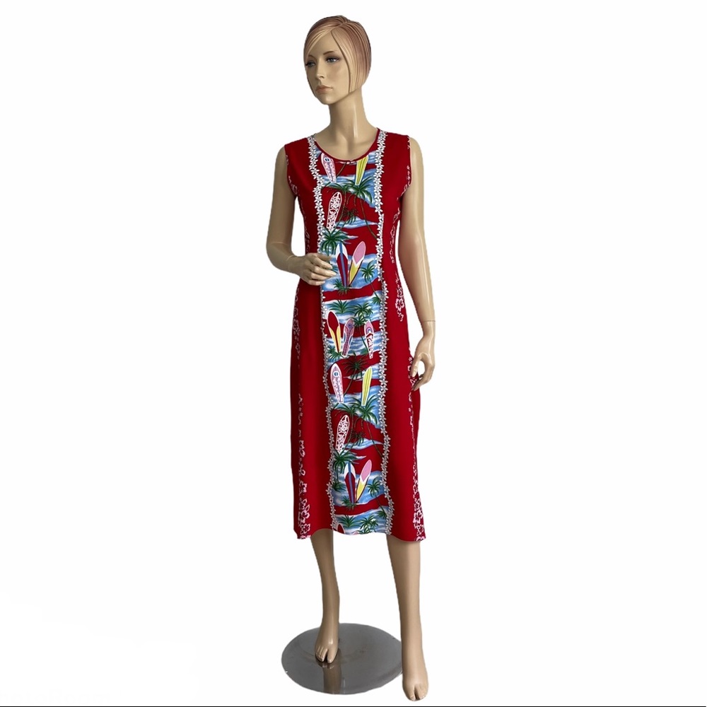 Vintage Nancy K Women's Floral Red Hawaii Sheath Dress Medium